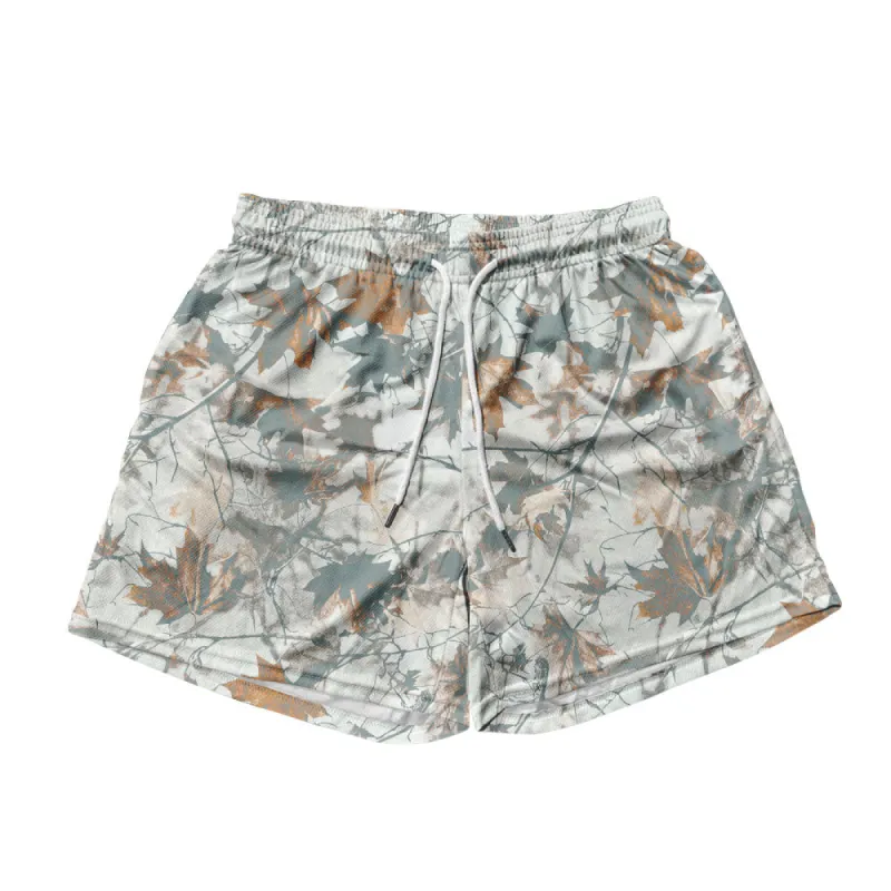 Basic Mesh Short - Grey & Orange Maple Leaves sold by Flex Living
