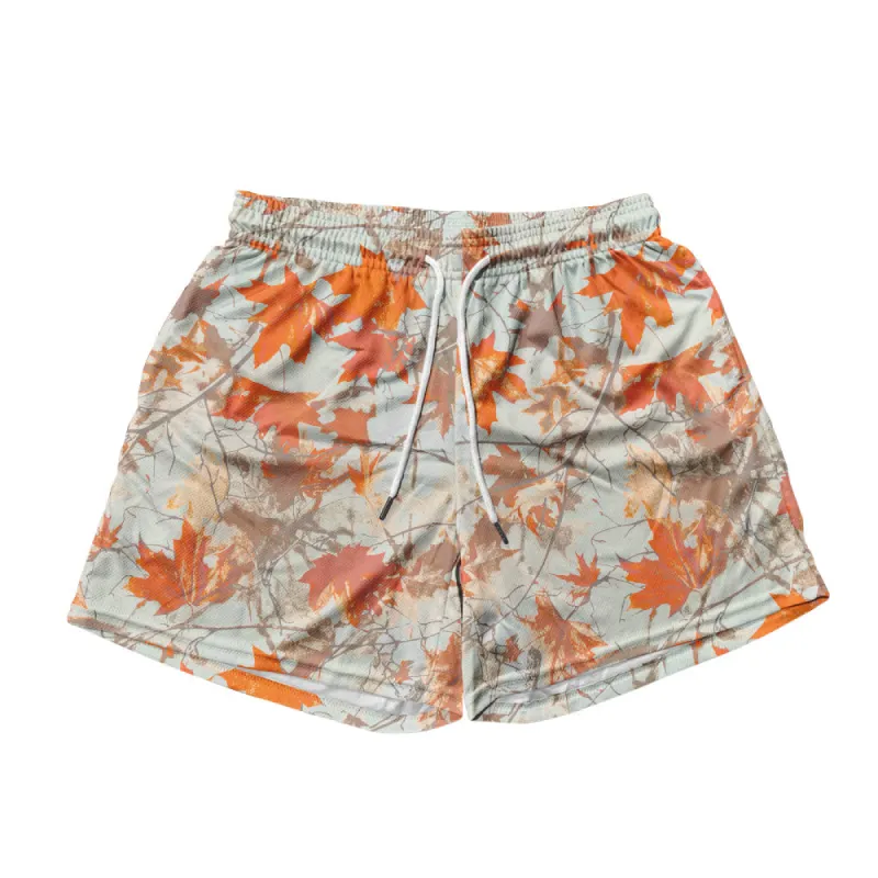Basic Mesh Short - Orange Maple Leaves sold by Flex Living