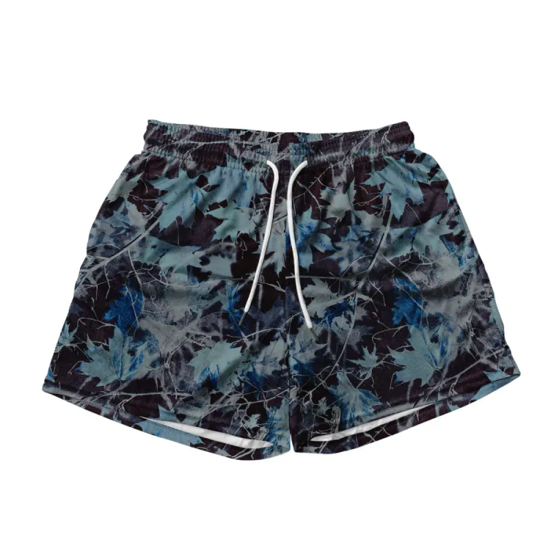Basic Mesh Short - Blue & Black Maple Leaves sold by Flex Living