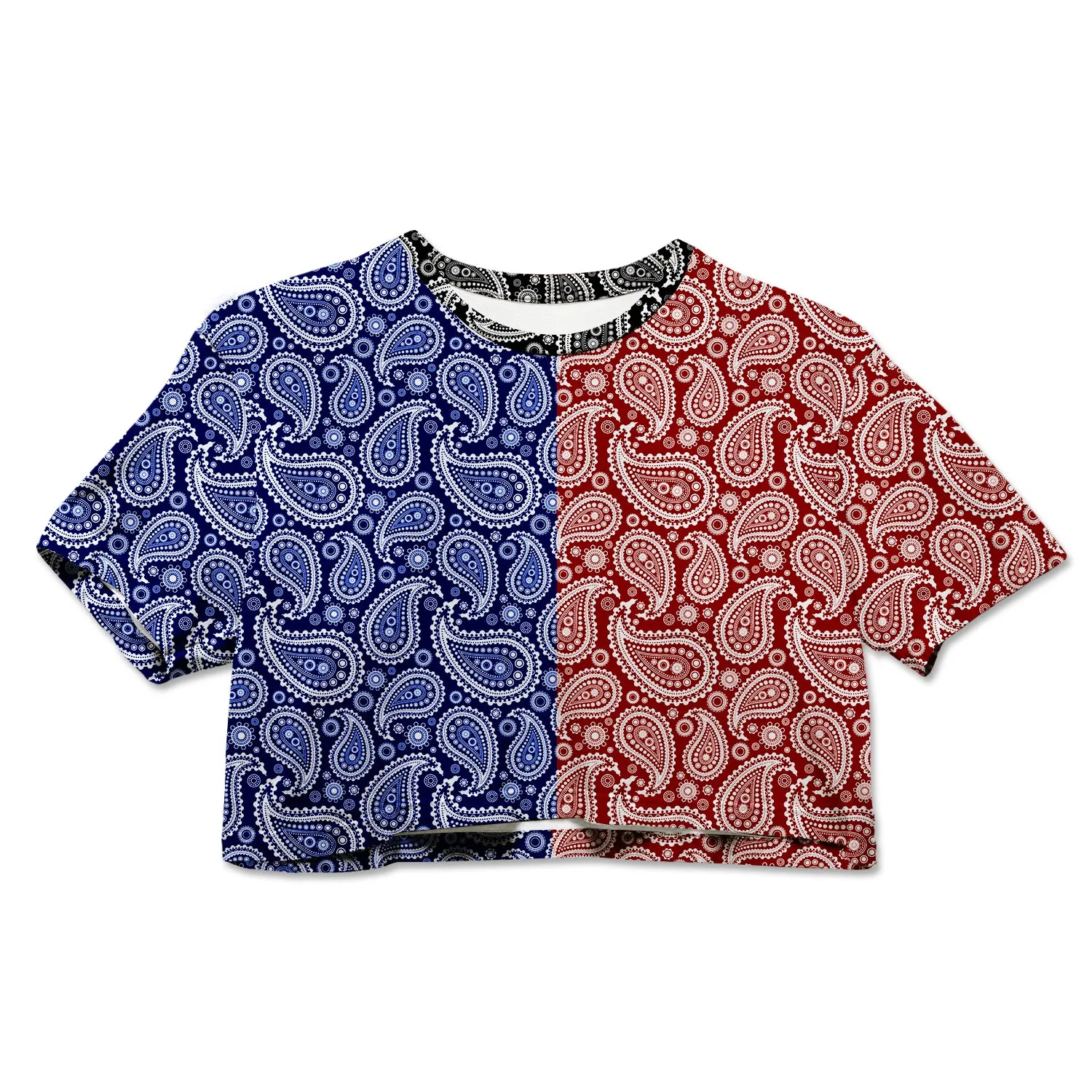 Cotton Crop Tee - Red and Blue Paisley sold by Flex Living