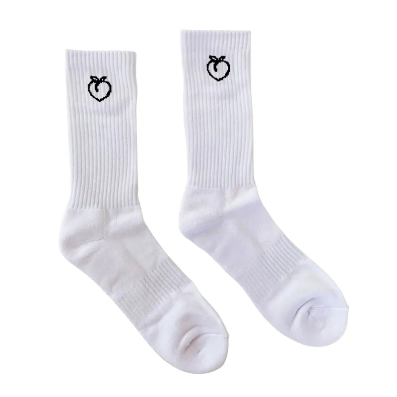 Rep The Peach Cushioned Crew Socks - White sold by Flex Living