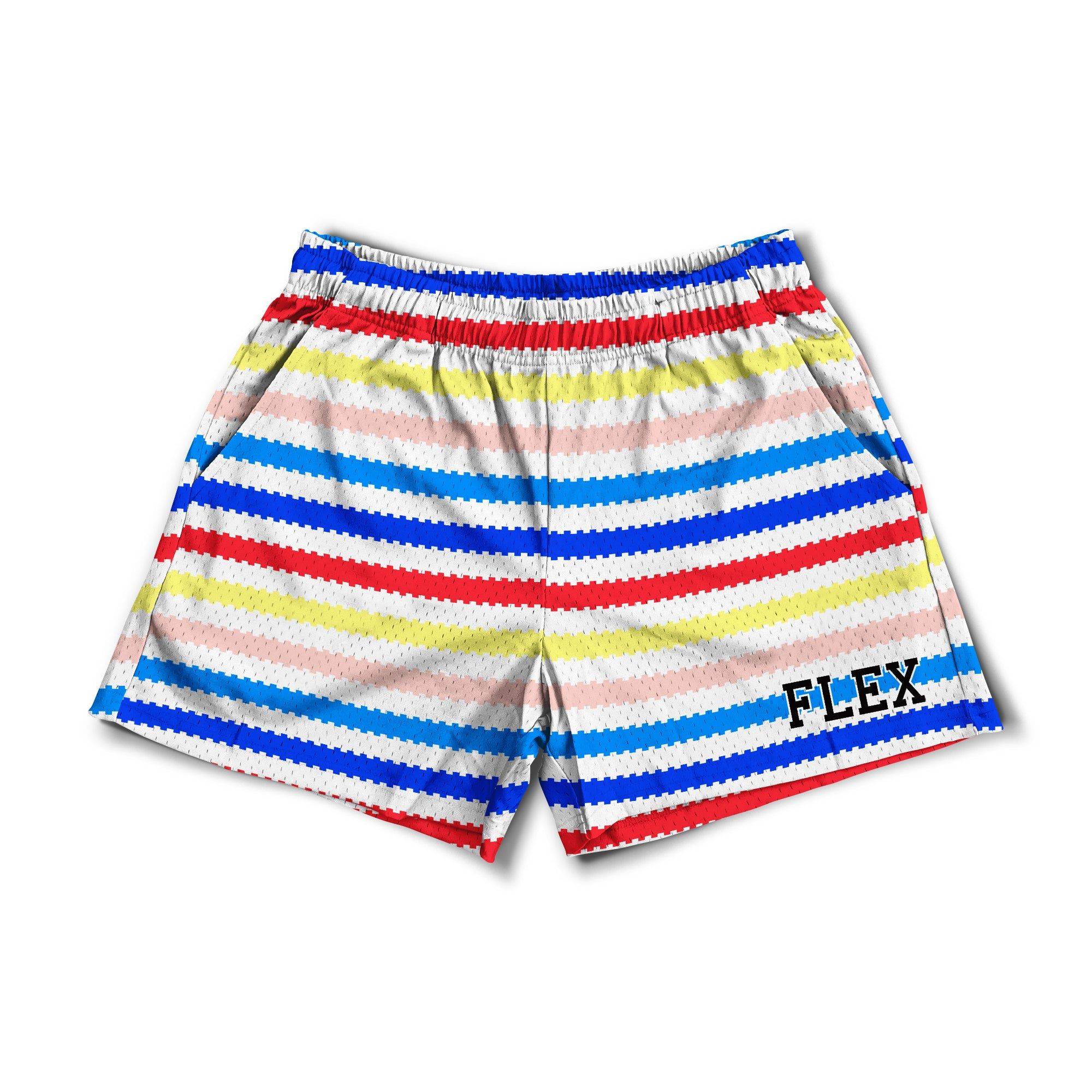 Mesh Flex Shorts 5" - Rainbow Stripes sold by Flex Living