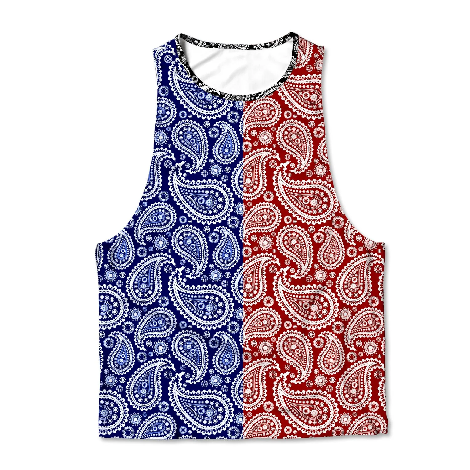 Printed Muscle Tank - Paisley Red and Blue sold by Flex Living
