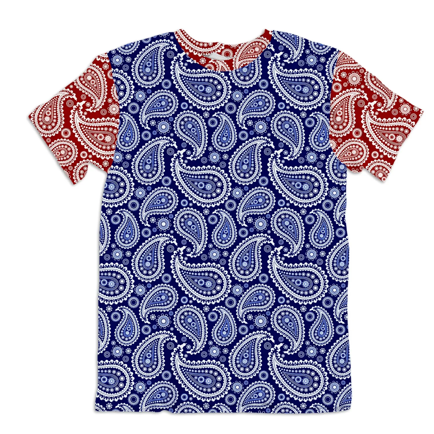 Unisex Cotton Tee - Paisley Blue and Red sold by Flex Living