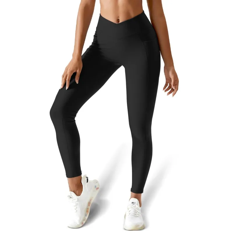 Crossover Scrunch Leggings - Black sold by Flex Living