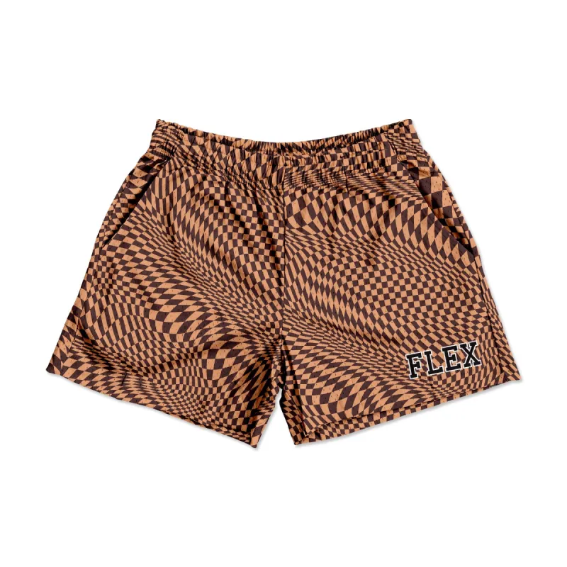 Mesh Flex Shorts 5" - Brown Trippy Checkered sold by Flex Living