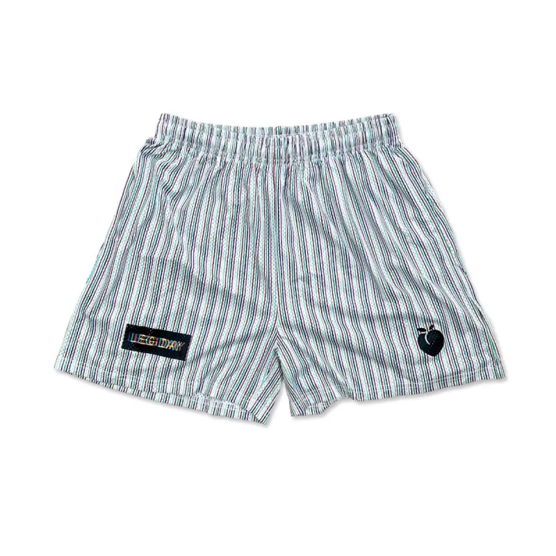 LEGDAY Mesh Flex Shorts 5" - Pinstripe White made by Flex Living