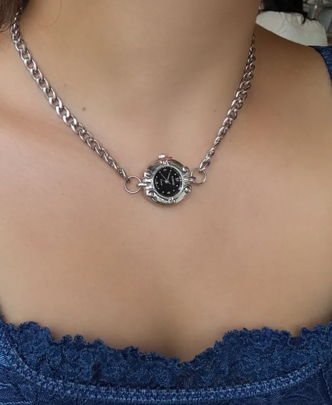 Silver Black Watch Chain Necklace sold by Sage & Saber
