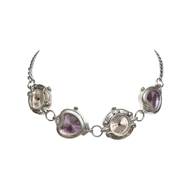 Silver Pink and Purple 4-Watch Linked Necklace made by Sage & Saber