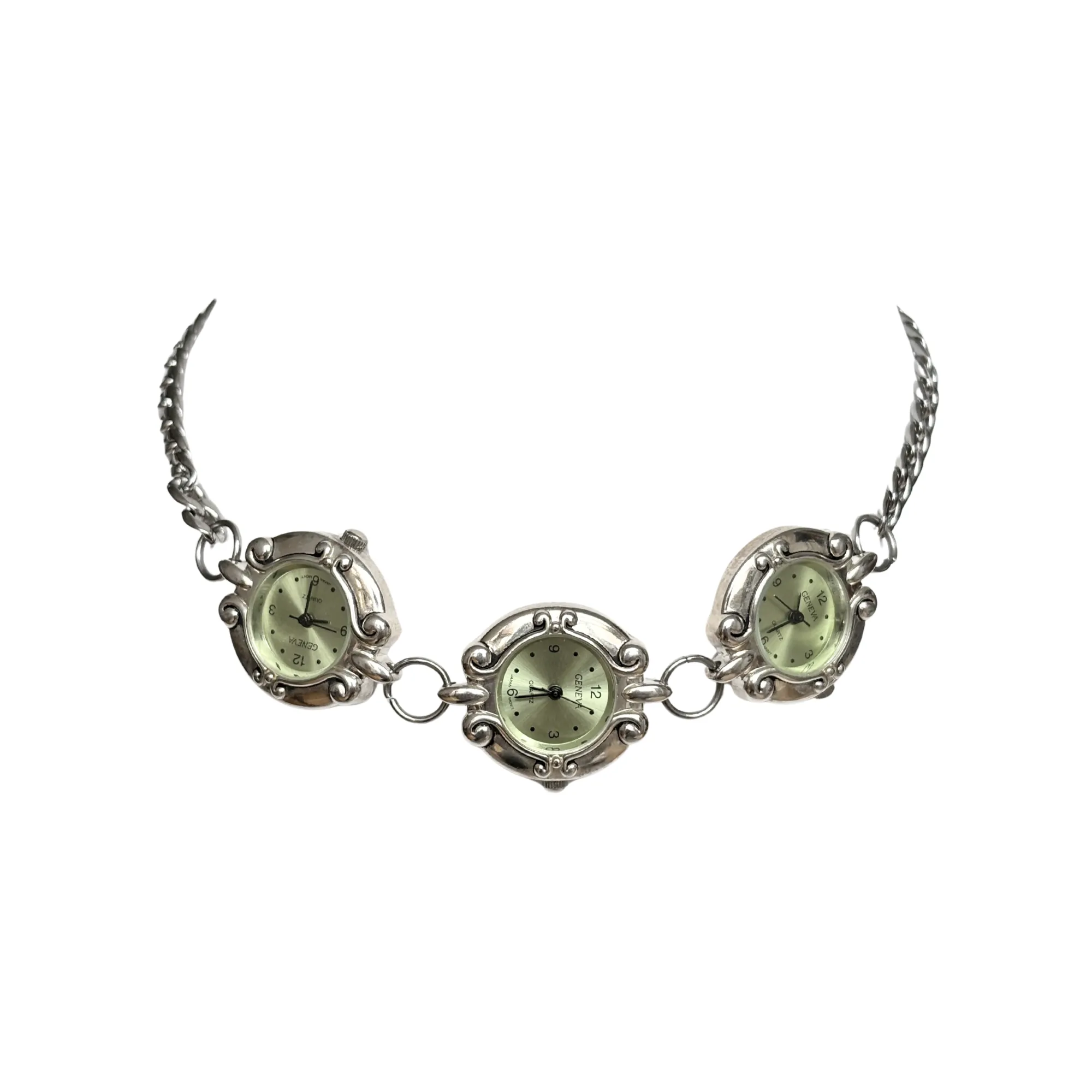 Silver Triple Green Watch Necklace sold by Sage & Saber