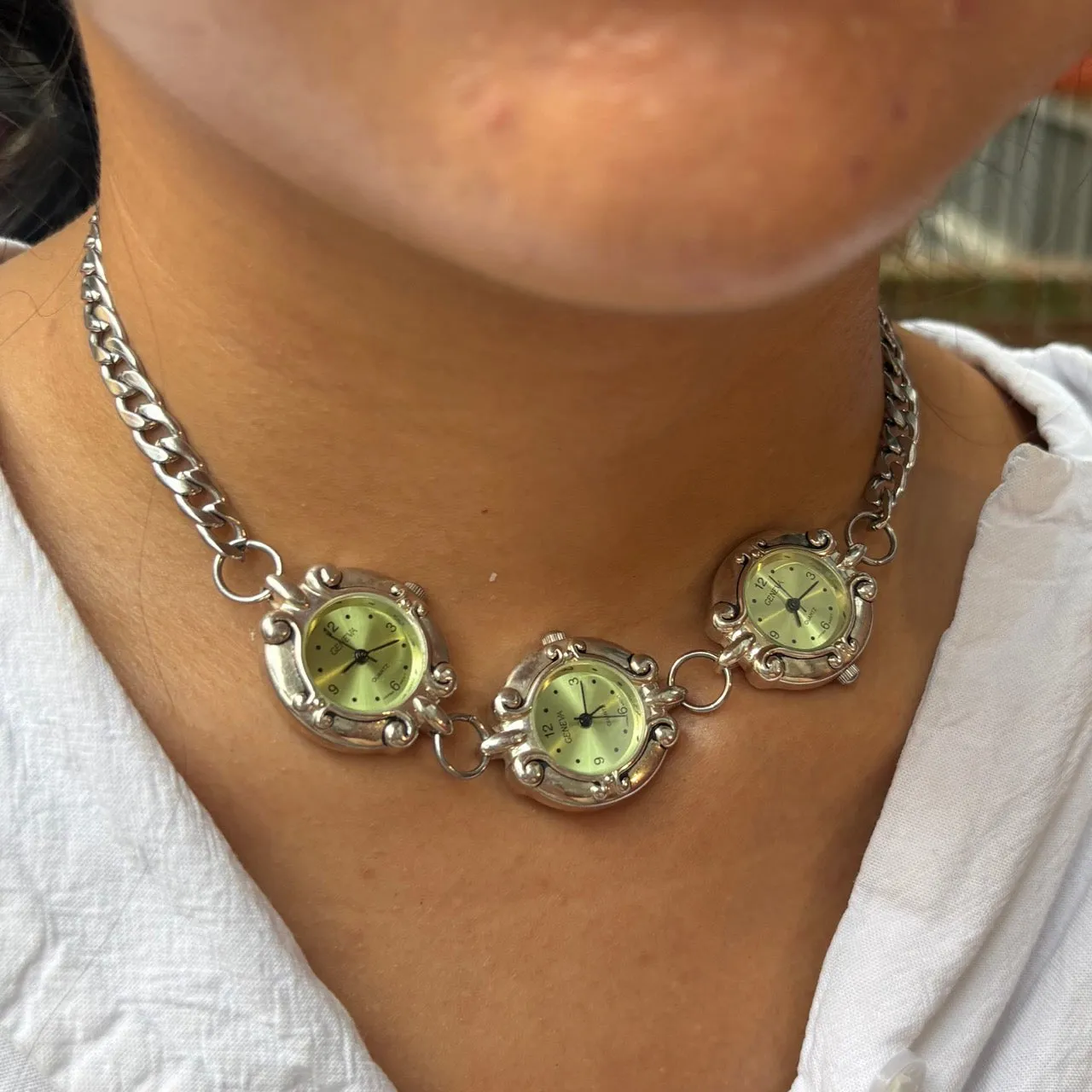 Silver Triple Green Watch Necklace sold by Sage & Saber product image thumbnail 2