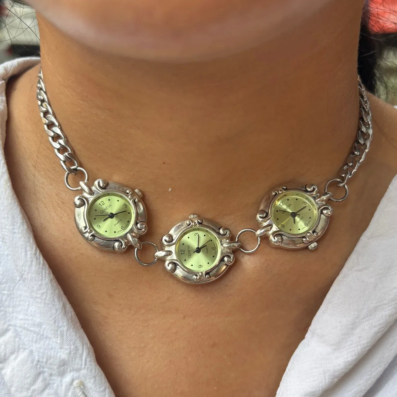 Silver Triple Green Watch Necklace sold by Sage & Saber product image thumbnail 3