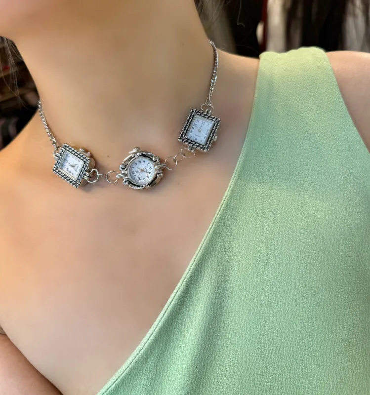 Brand Stainless Steel Silver Watch Choker Necklace sold by Sage & Saber