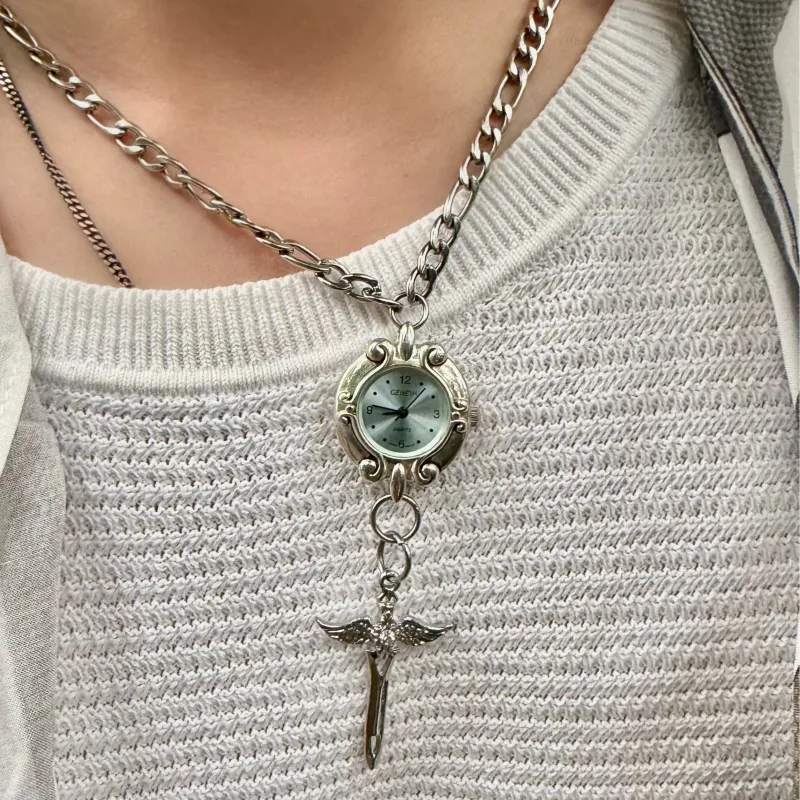 Men's Stainless Steel Blue Watch Necklace made by Sage & Saber