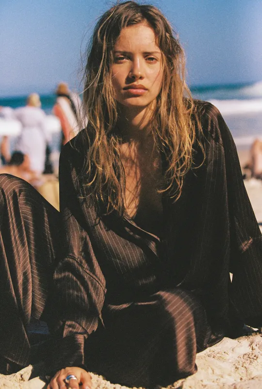 AMELIE SHIRT - ESPRESSO PINSTRIPE sold by Elce Swim