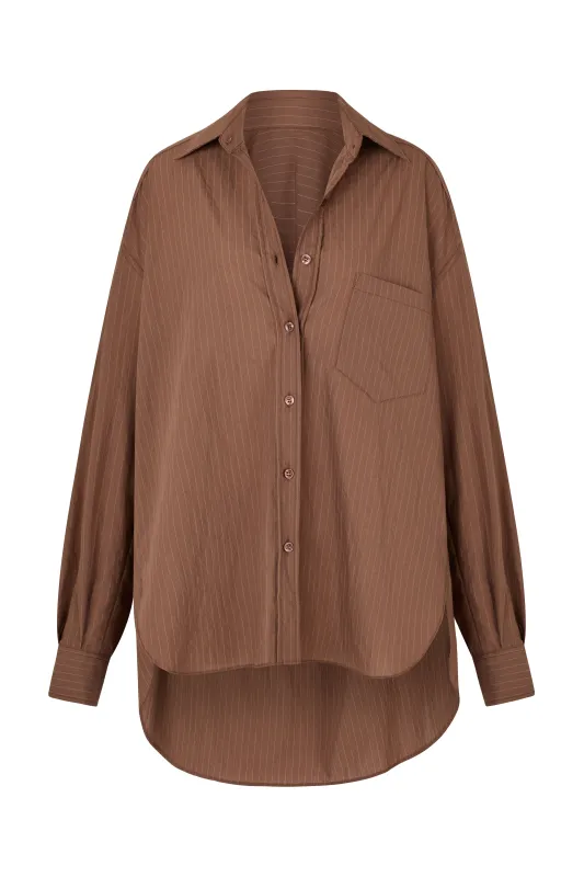 REMI SHIRT - MOCHA PINSTRIPE made by Elce Swim