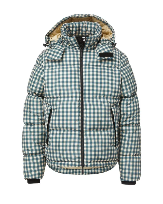 Hooded Puffer - Forest Check sold by The Very Warm