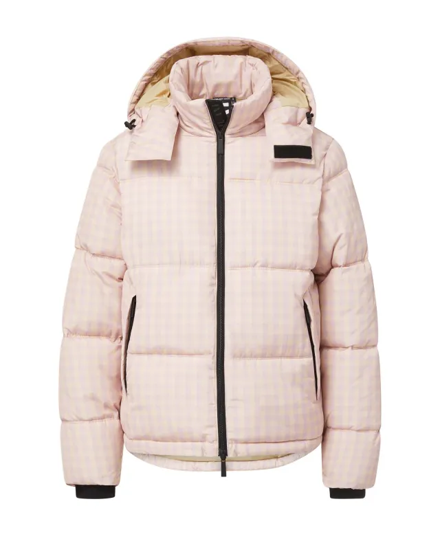 Hooded Puffer - Mauve Check sold by The Very Warm