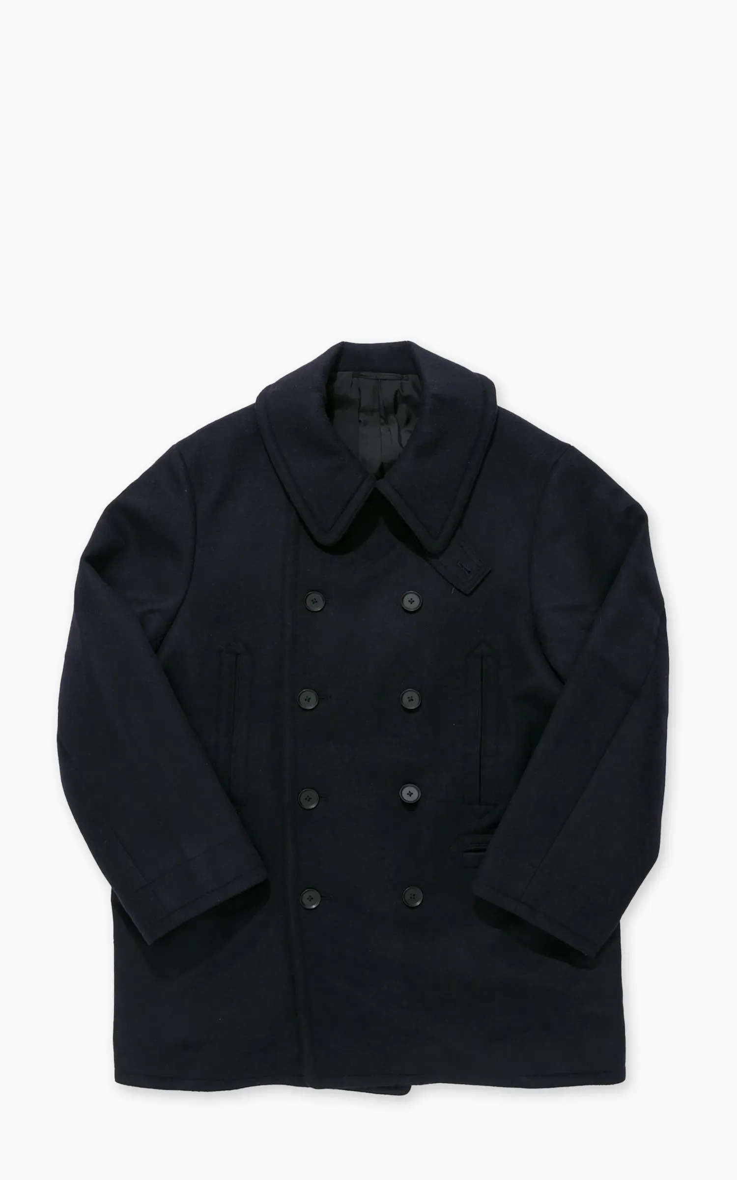 Kaptain Sunshine Pea Coat Cashmere Wool Navy sold by Cultizm