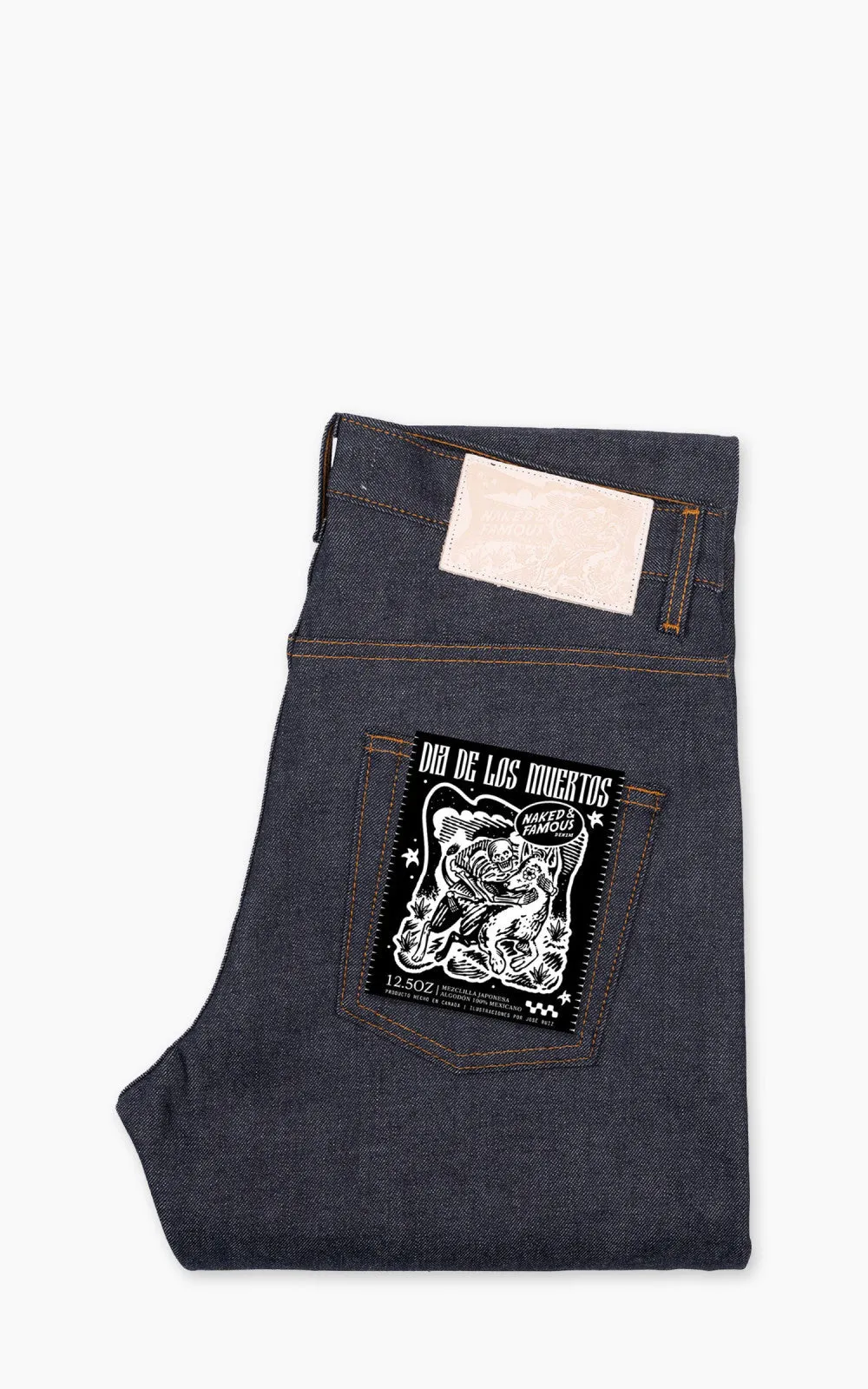 Naked & Famous Denim Easy Guy Dia De Los Muertos Selvedge Indigo 12.5oz sold by Cultizm