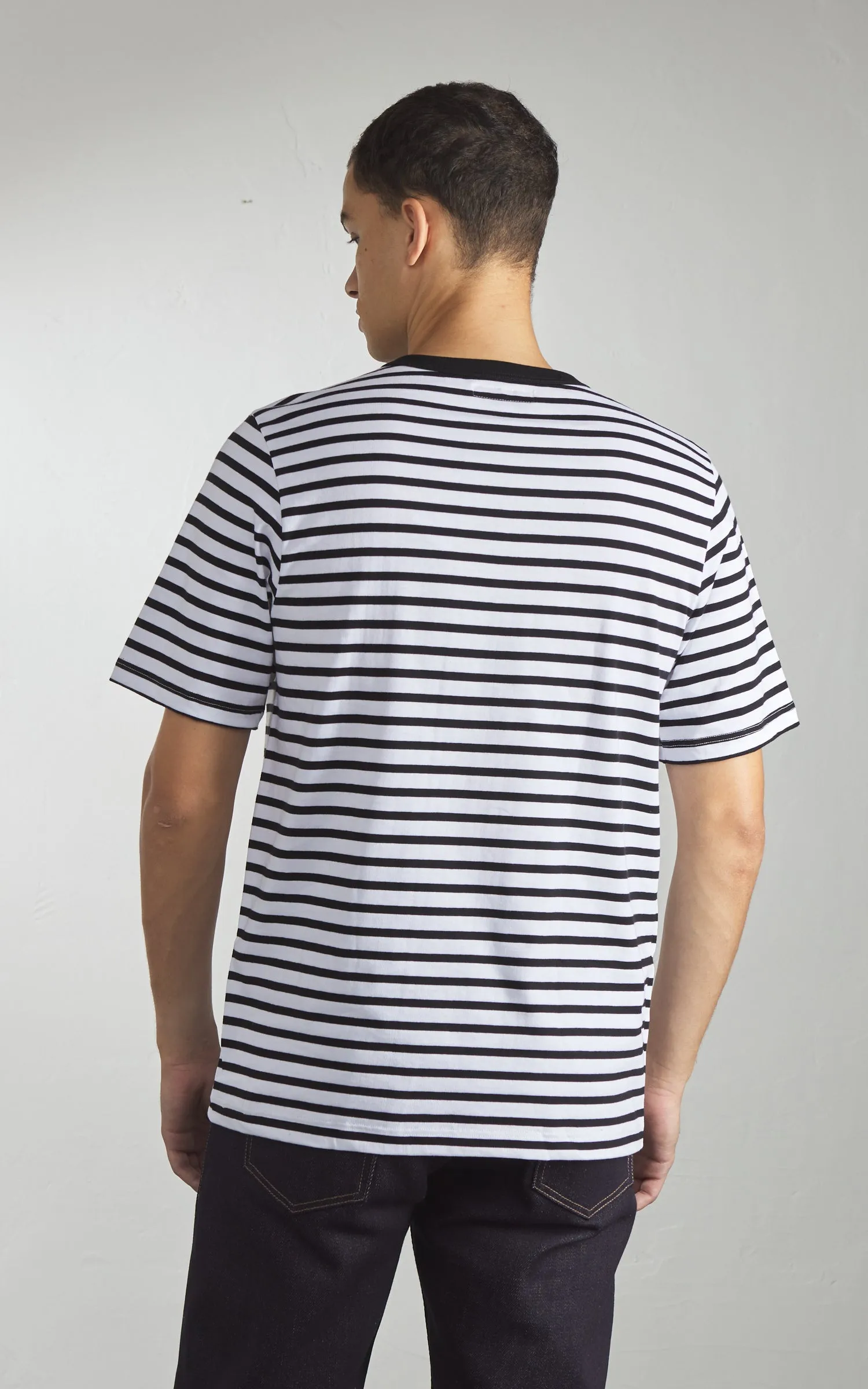 Merz b. Schwanen 2M14 Striped Crew Neck Tee Black/White sold by Cultizm product image thumbnail 4