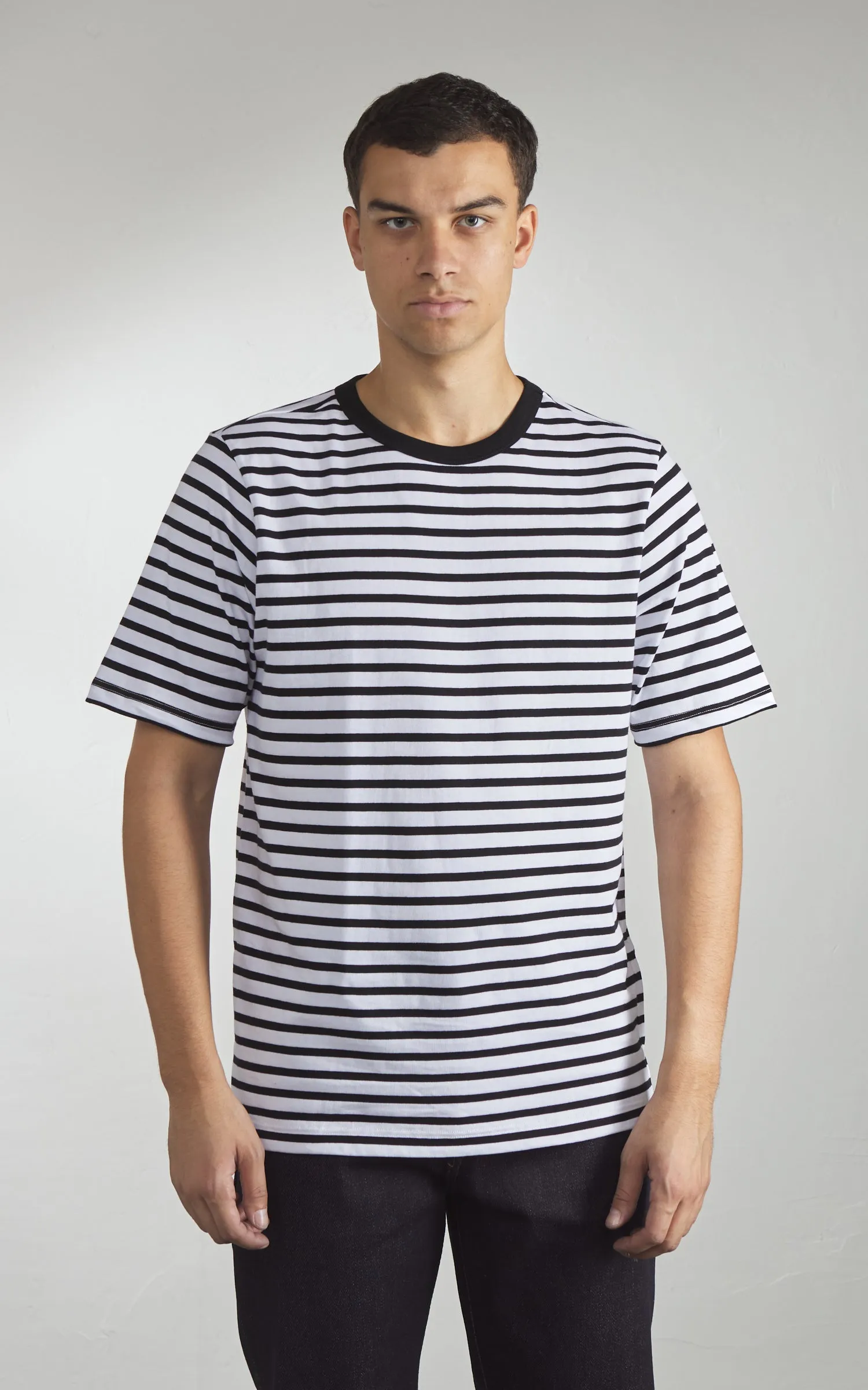 Merz b. Schwanen 2M14 Striped Crew Neck Tee Black/White sold by Cultizm product image thumbnail 2