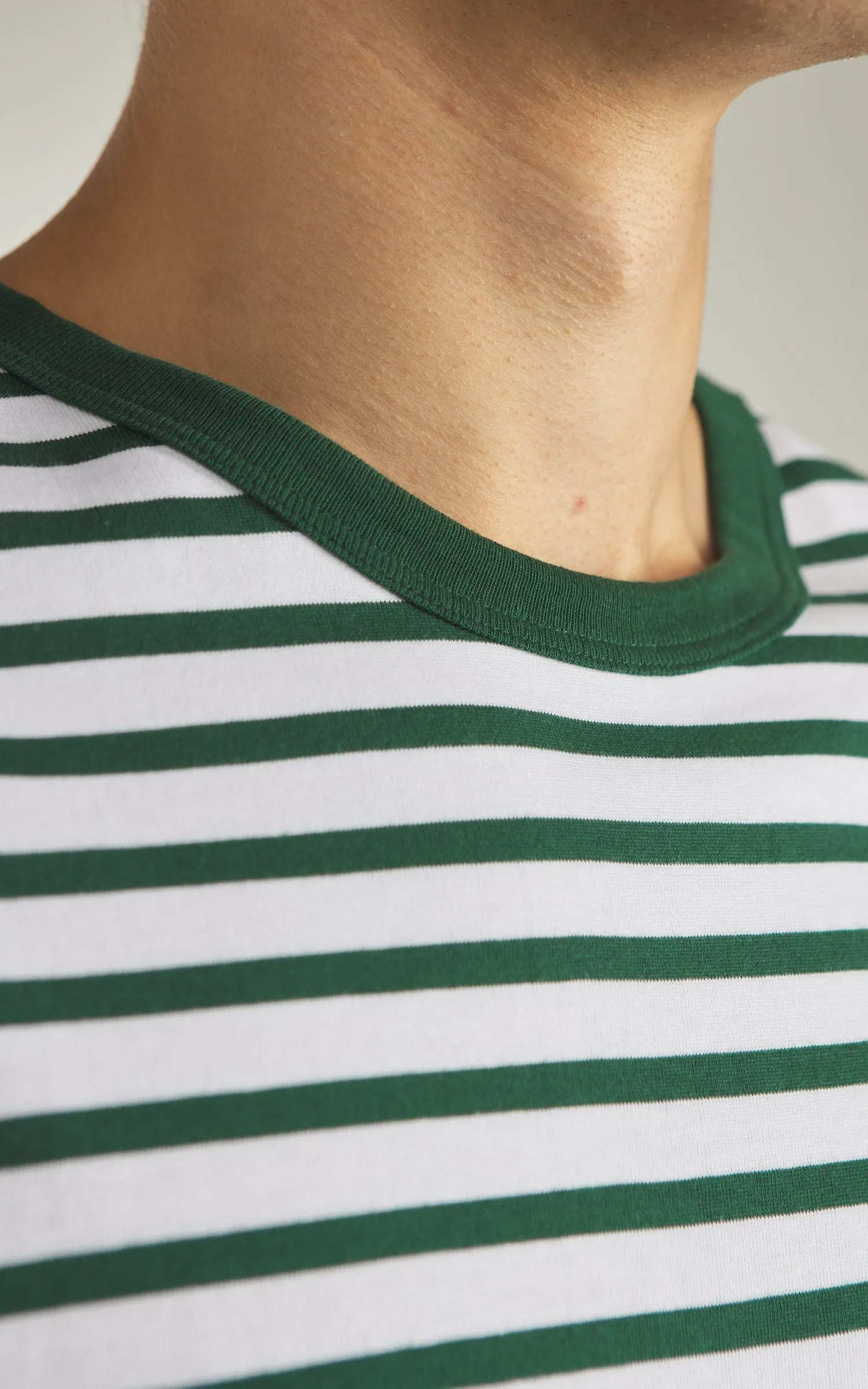 Merz b. Schwanen 2M14 Striped Crew Neck Tee Green/White sold by Cultizm product image thumbnail 4