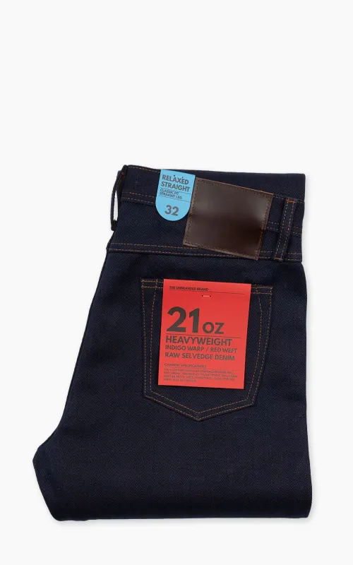 The Unbranded Brand UB891 Relaxed Straight Fit Heavyweight Indigo Warp/Red Weft Raw Selvedge Indigo 21oz sold by Cultizm