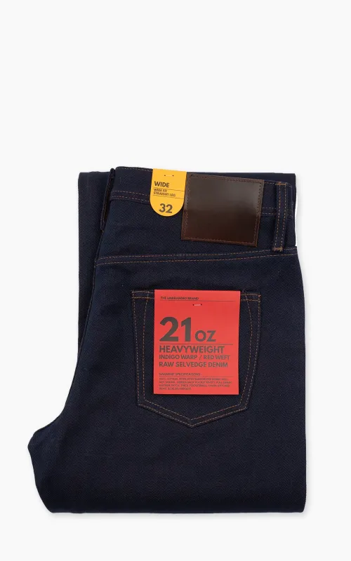 The Unbranded Brand UB791 Wide Fit Heavyweight Indigo Warp/Red Weft Raw Selvedge Indigo 21oz sold by Cultizm