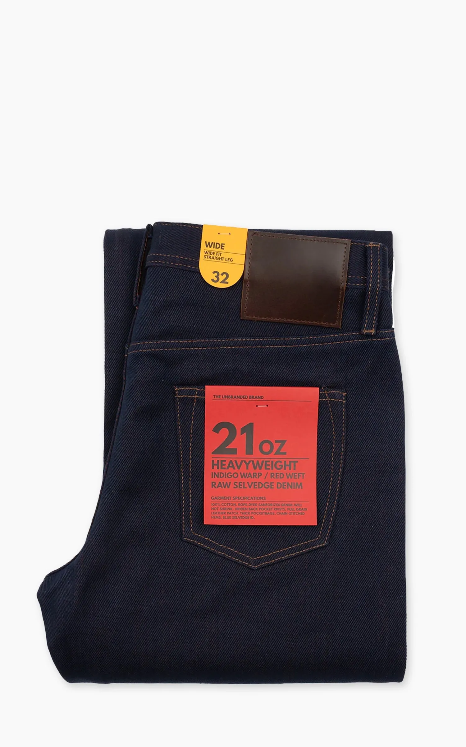 The Unbranded Brand UB791 Wide Fit Heavyweight Indigo Warp/Red Weft Raw Selvedge Indigo 21oz sold by Cultizm