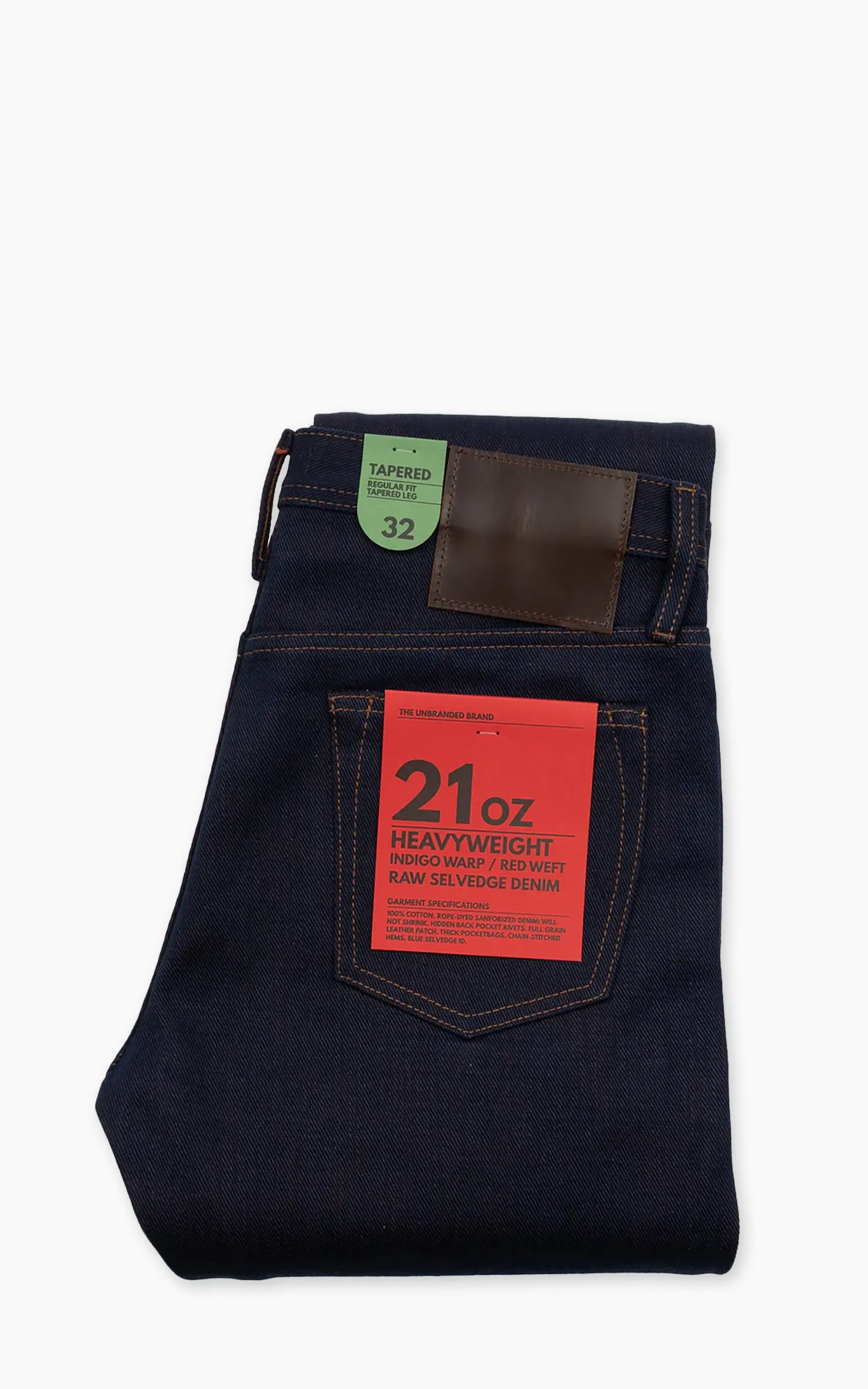 The Unbranded Brand UB291 Tapered Fit Heavyweight Indigo Warp/Red Weft Raw Selvedge Indigo 21oz sold by Cultizm