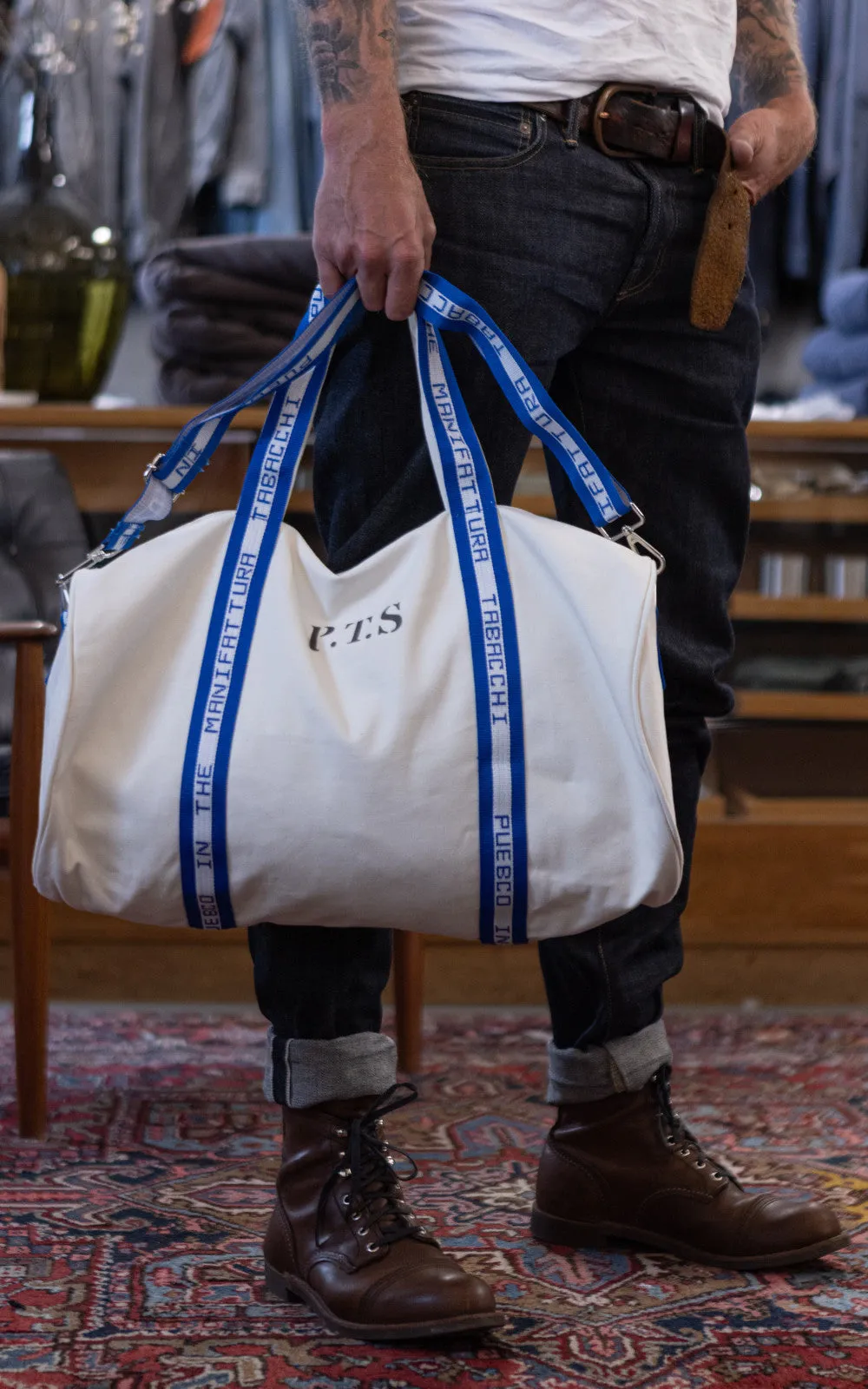 Puebco Clubhouse Barrel Bag Manifattura Tabacchi Natural/Blue sold by Cultizm product image thumbnail 2