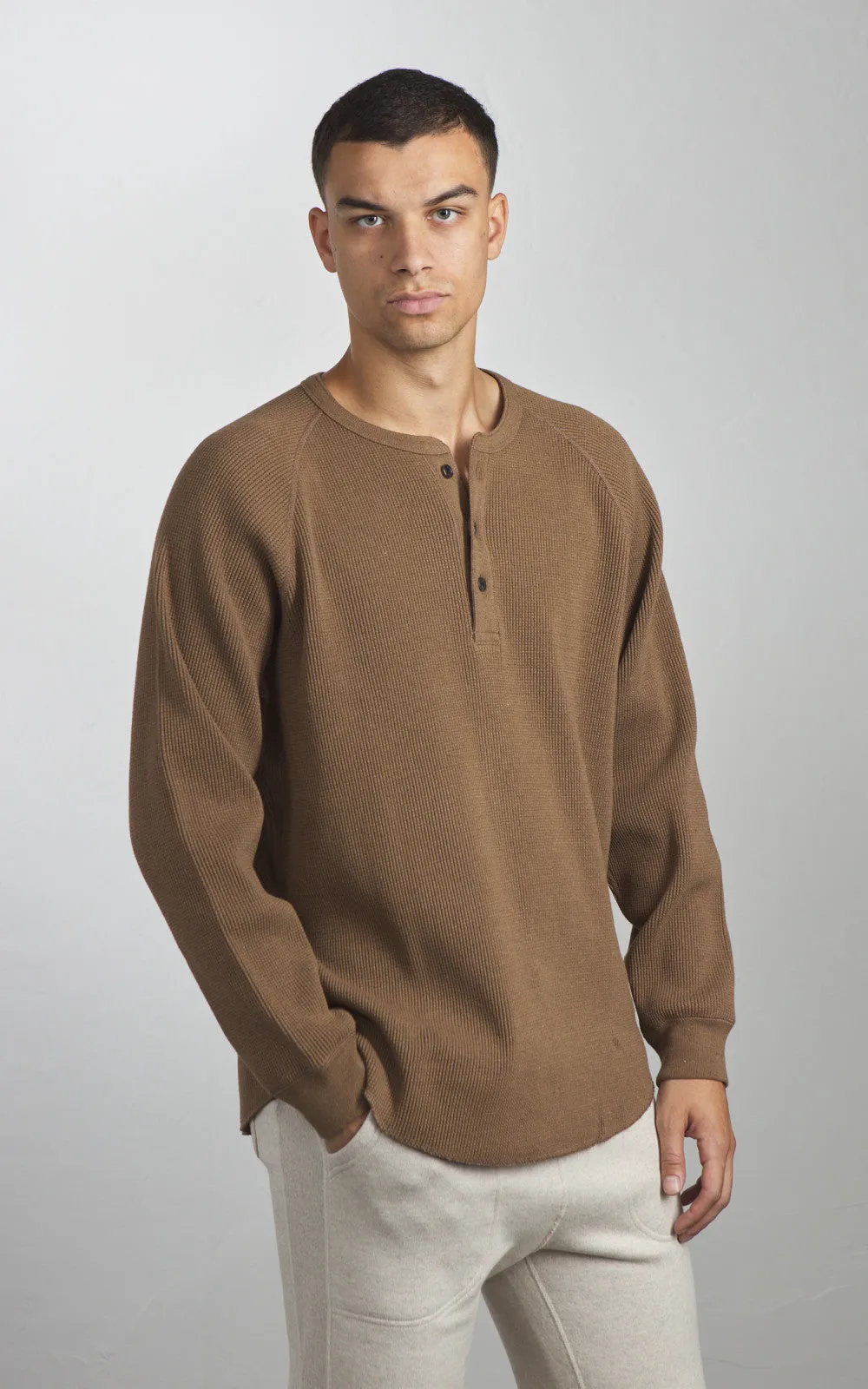 Wonder Looper Henley Iron Mordant Foxfibre® Heavyweight Waffle sold by Cultizm product image thumbnail 2