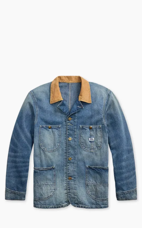 RRL Stockton Corduroy-Collar Indigo Denim Jacket Wrightsville Wash sold by Cultizm