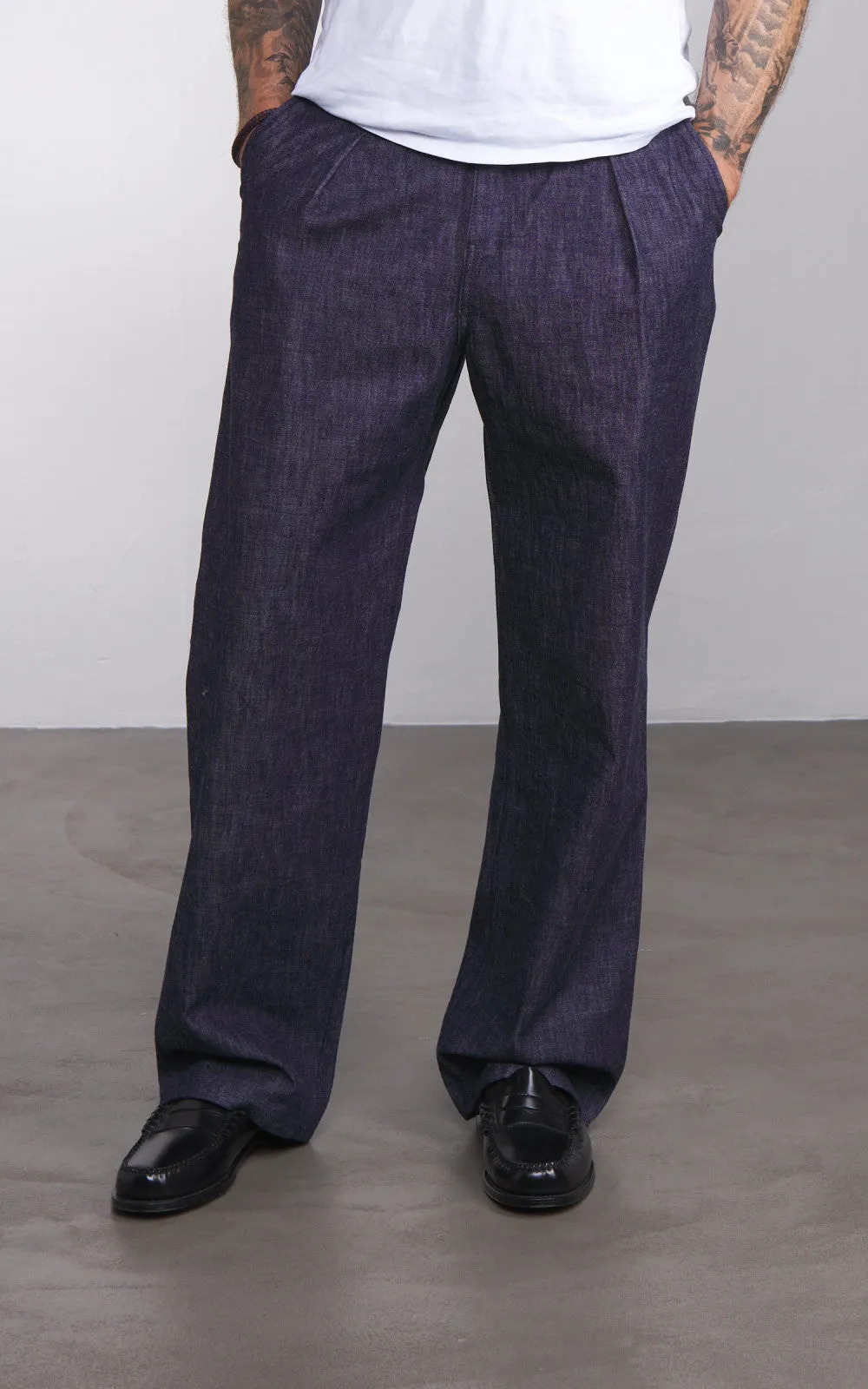 Naked & Famous Denim Pleated Trouser Rinsed Denim Indigo 10oz sold by Cultizm product image thumbnail 3