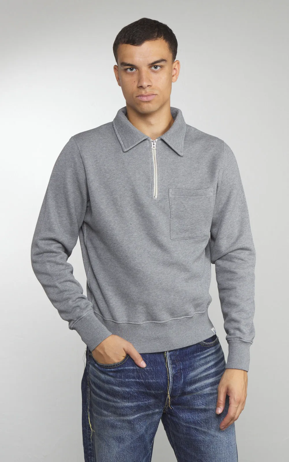 Merz b. Schwanen ZIPC01 Zip Collar Sweatshirt Grey Melange sold by Cultizm product image thumbnail 2