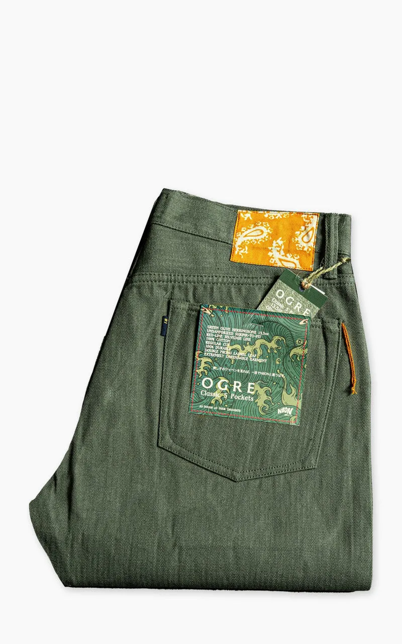 NBDN Ogre Herringbone Selvedge 5-Pocket Jeans Olive Green 15.5oz sold by Cultizm product image thumbnail 4