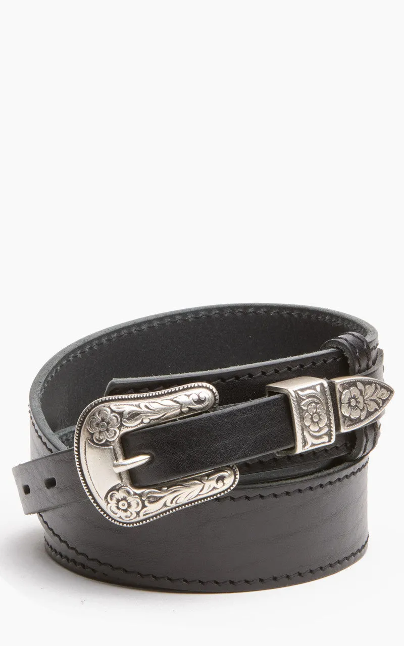 Jean Dessel Western Belt Flowers Buckle Black sold by Cultizm