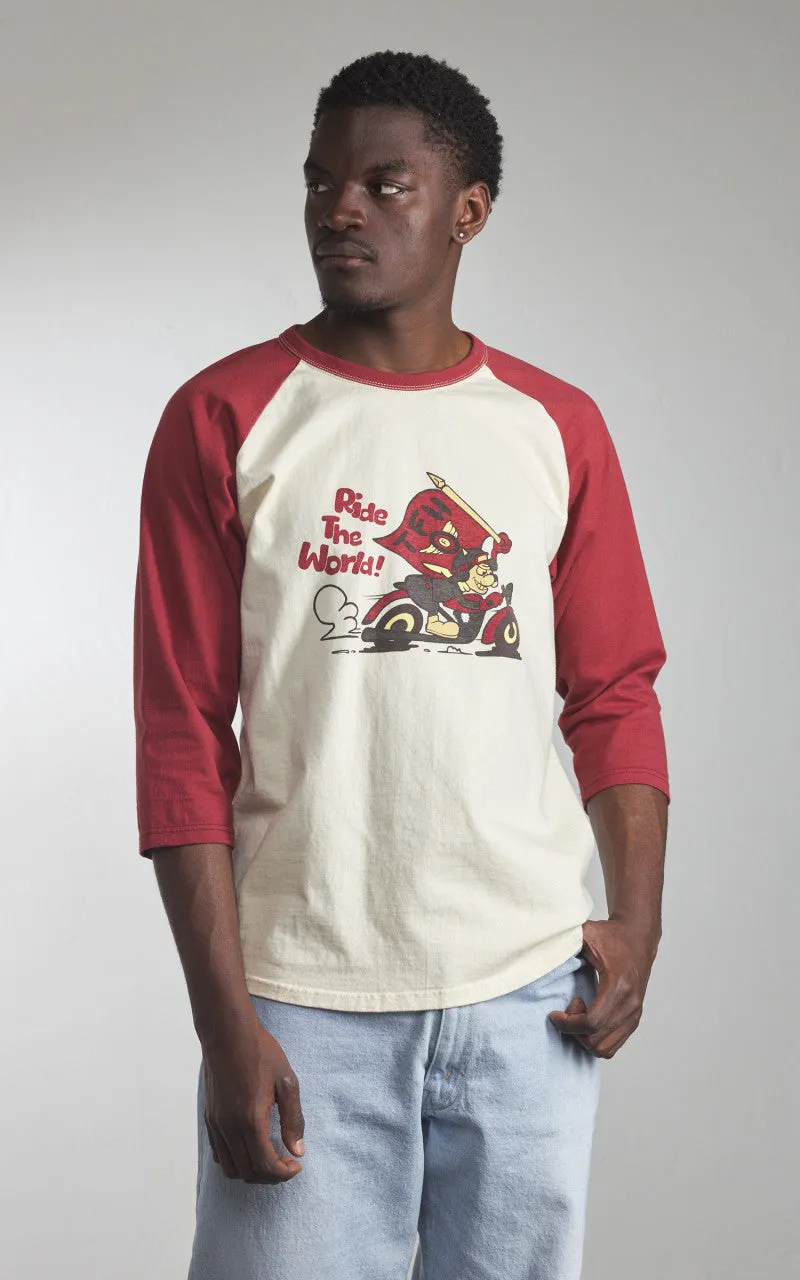 The Flat Head FN-TSRB-003 Raglan Qaurter Sleeve R.T.W. Ivory/Red sold by Cultizm product image thumbnail 2