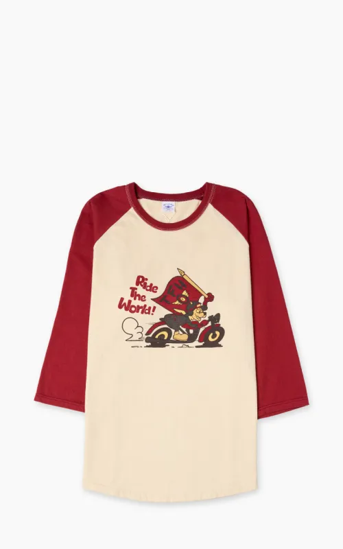 The Flat Head FN-TSRB-003 Raglan Qaurter Sleeve R.T.W. Ivory/Red sold by Cultizm