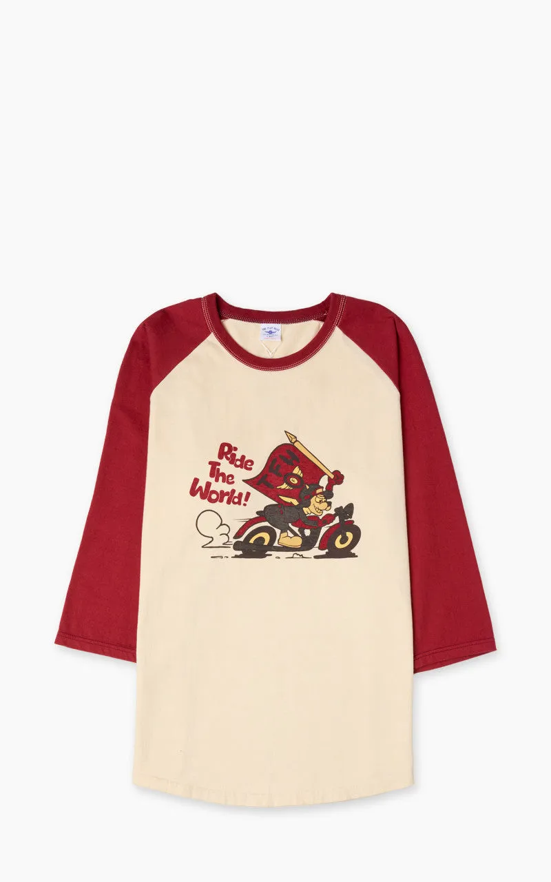 The Flat Head FN-TSRB-003 Raglan Qaurter Sleeve R.T.W. Ivory/Red sold by Cultizm