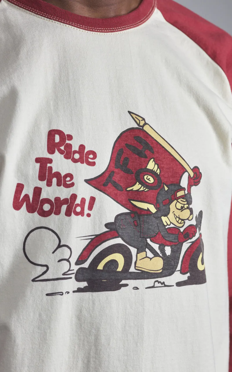 The Flat Head FN-TSRB-003 Raglan Qaurter Sleeve R.T.W. Ivory/Red sold by Cultizm product image thumbnail 4