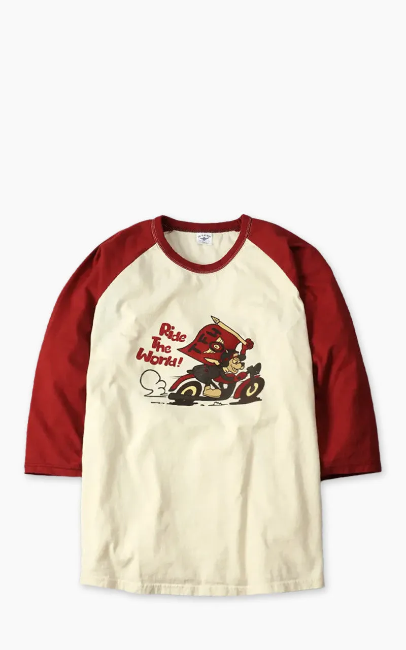 The Flat Head FN-TSRB-003 Raglan Qaurter Sleeve R.T.W. Ivory/Red sold by Cultizm product image thumbnail 5