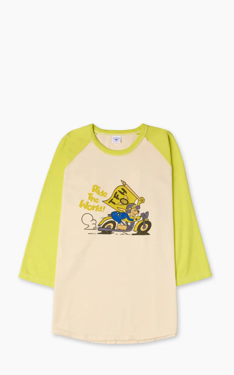 The Flat Head FN-TSRB-003 Raglan Qaurter Sleeve R.T.W. Ivory/Yellow sold by Cultizm