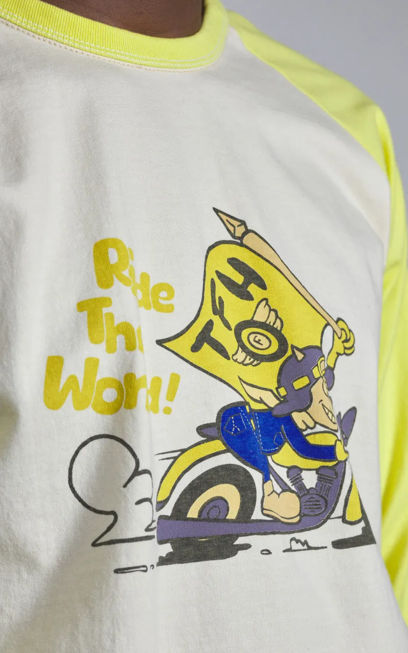 The Flat Head FN-TSRB-003 Raglan Qaurter Sleeve R.T.W. Ivory/Yellow sold by Cultizm product image thumbnail 4
