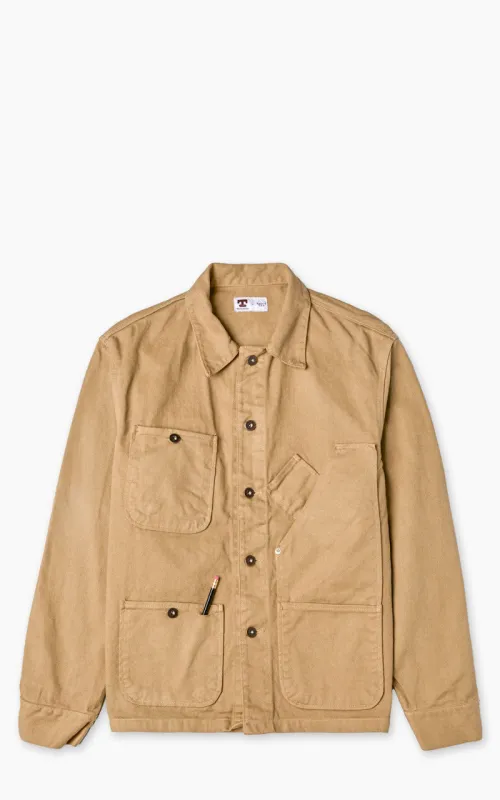 Tellason Coverall Jacket Garment Dyed Denim British Tan sold by Cultizm