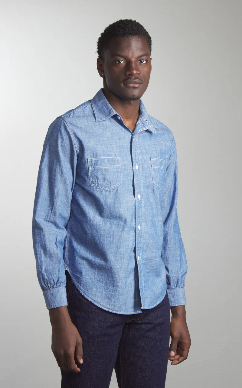 Fullcount 4091 20s Short Chambray Shirt Blue sold by Cultizm product image thumbnail 2