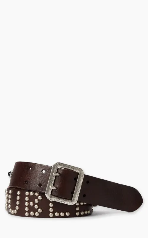 RRL Studded-Logo Leather Belt Dark Brown sold by Cultizm