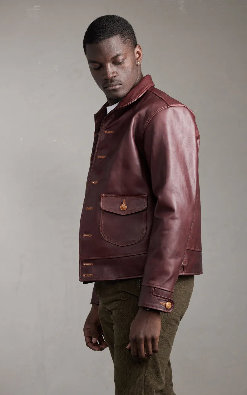 Double Helix Classic 1920s Horsehide Leather Jacket Burgundy sold by Cultizm product image thumbnail 4