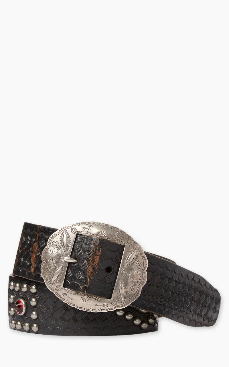 RRL Garrison Studded Leather Belt Black Over Brown sold by Cultizm